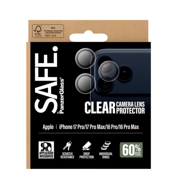 PANZERGLASS Γυαλί προστασίας SAFE. CAMERA LENS protector για Apple iPhone 16 PRO/16 PRO MAX 2024/ 17 Pro / 17 Pro Max 5G 2025 - ΔΙΑΦΑΝΟ - PG-SA74645
